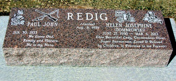 BV046: Canyon Rose Stone Custom Designed Bevel Headstones for the Redig family