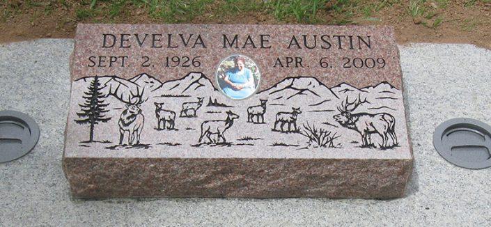 BV064: Morning Rose Stone Custom Designed Bevel Headstones for the Austin family