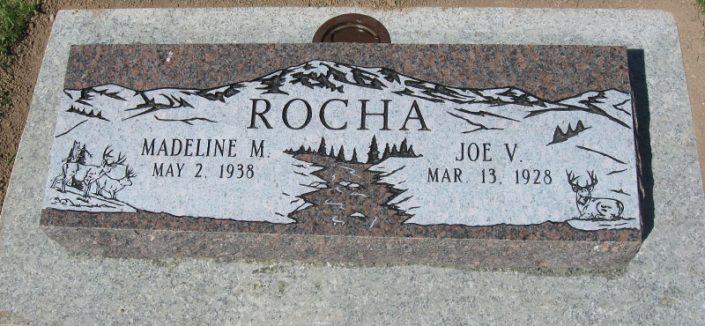 BV123: Mahogany Stone Custom Designed Bevel Headstones for the Rocha family