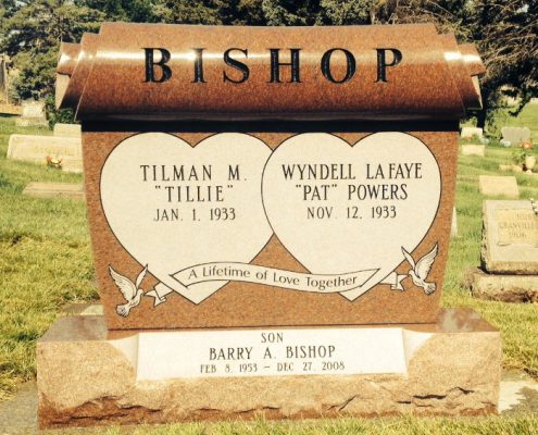 custom designed headstone for the Bishop family