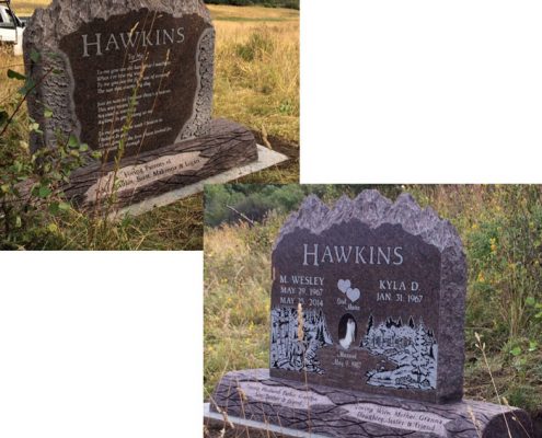 custom designed headstone for the Hawkins family